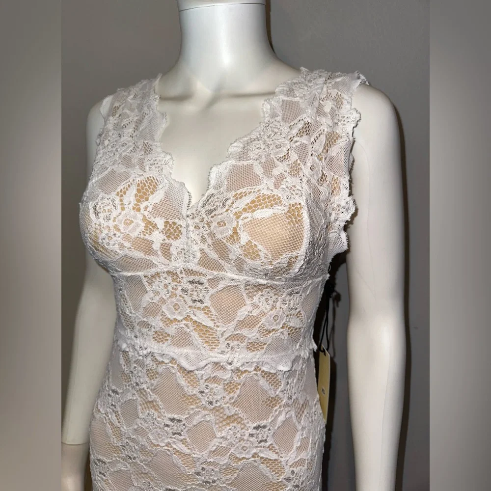 NIGHTCAP BHLDN *Perfect Plunge* white lace boho beach bridal maxi dress gown S - Picture 7 of 9
